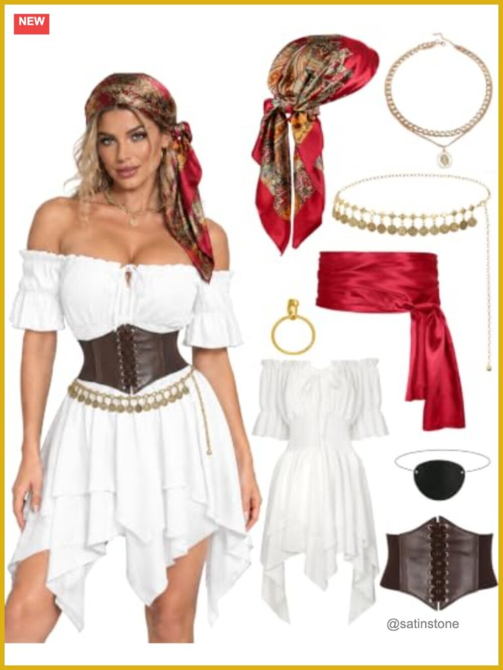 8 Pc Pirate Costume Renaissance Dress Set Corset Belt Accessories Women